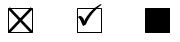 Image showing three appropriate ways to fill in a check box on a ballot.
